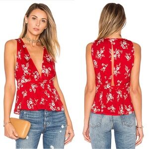 L'Academie  Los Ángeles Sleveless Scarlet Floral Blouse in red size S